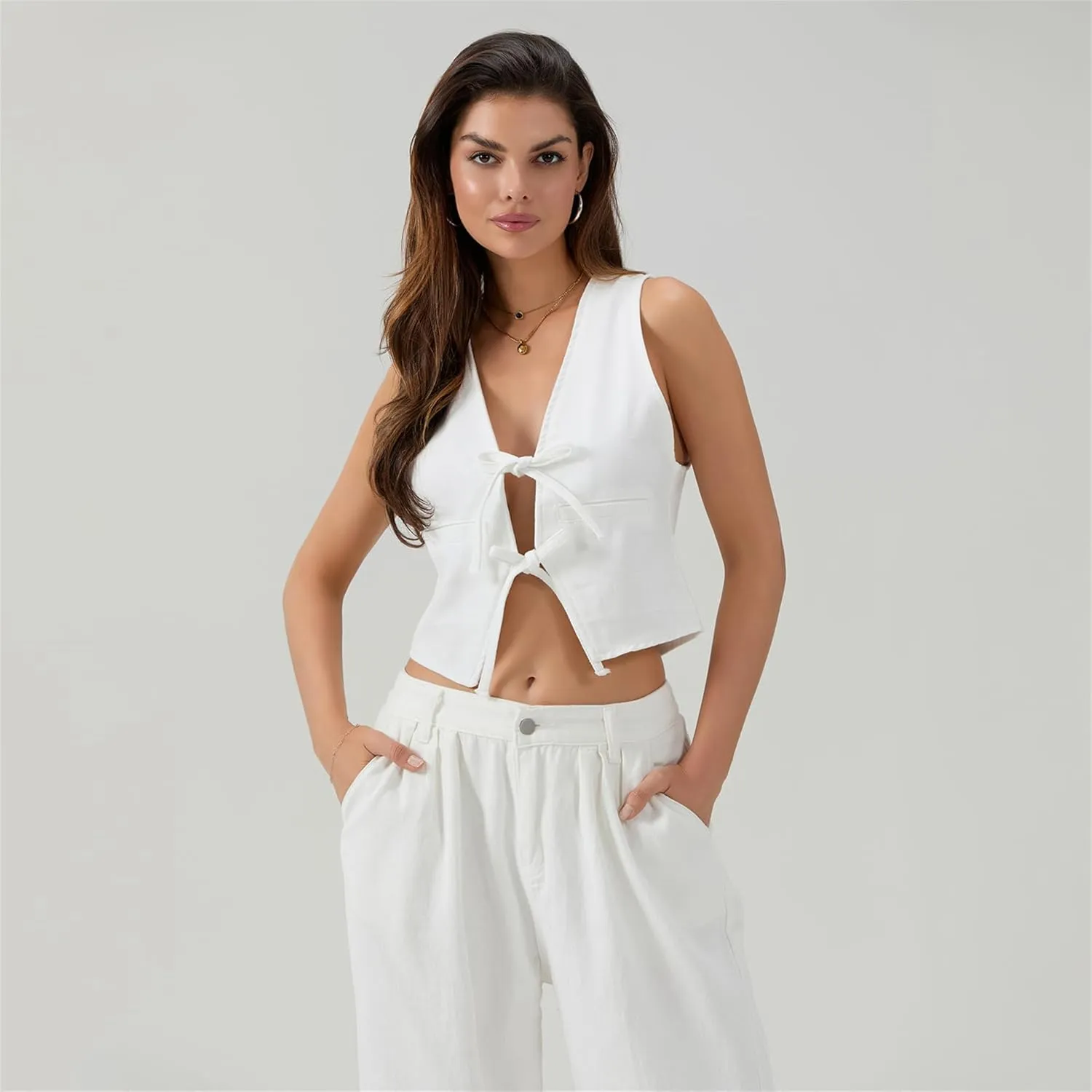 Women Y2k Peplum Tank Tops Tie Front Sleeveless Striped Ruffled Hem Babydoll Vest Shirts Summer Cute Going Out Top