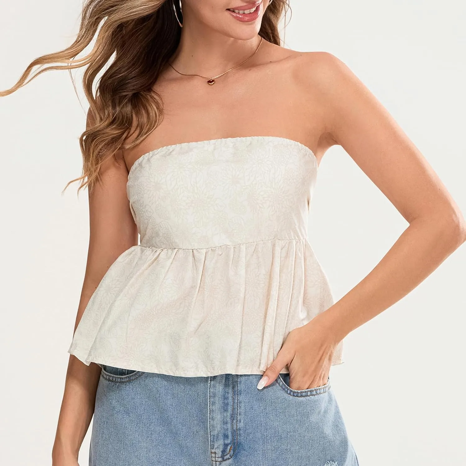 Women Y2k Tube Tops Strapless Floral Bandeau Vest Sexy Tie Up Sleeveless Backless Cute Tops Summer Grunge Clothes