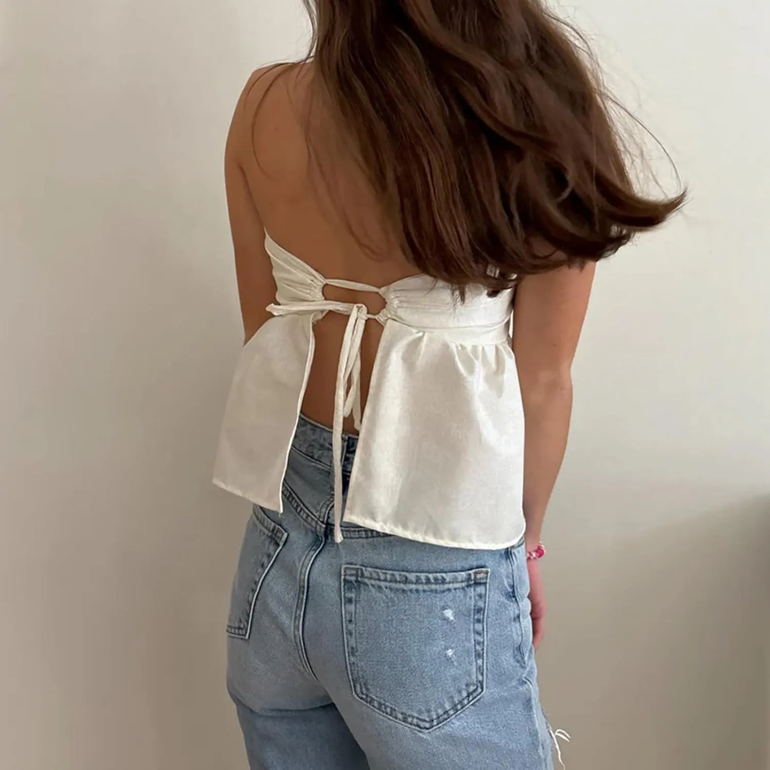 Women Y2k Tube Tops Strapless Floral Bandeau Vest Sexy Tie Up Sleeveless Backless Cute Tops Summer Grunge Clothes