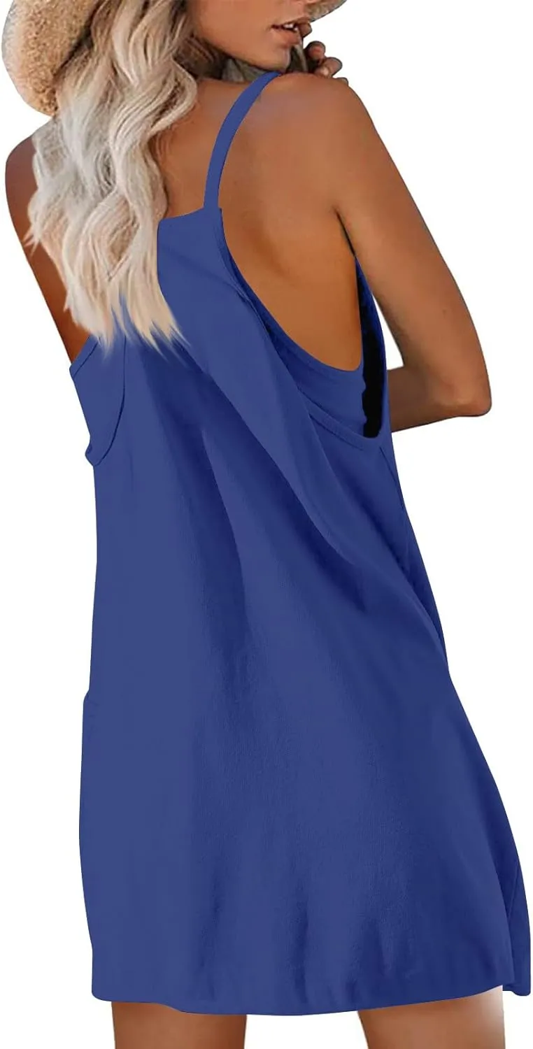 Womens Athletic Dress Summer Tennis Workout Sports Sleeveless Mini Romper Dress Built in Shorts Clothes with Pockets