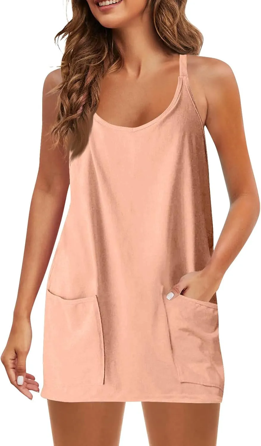 Womens Athletic Dress Summer Tennis Workout Sports Sleeveless Mini Romper Dress Built in Shorts Clothes with Pockets