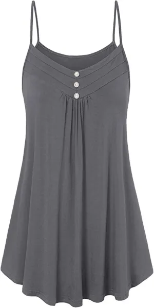 Womens Camisole Tank Tops Flowy Spaghetti Strap Cami Top Sleeveless Button Down Shirts Plus Size Summer Cami Blouses