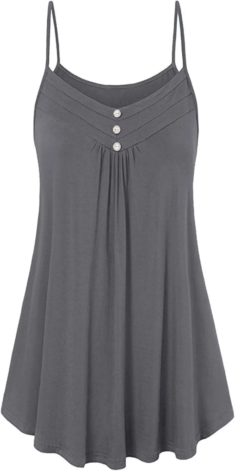 Womens Camisole Tank Tops Flowy Spaghetti Strap Cami Top Sleeveless Button Down Shirts Plus Size Summer Cami Blouses