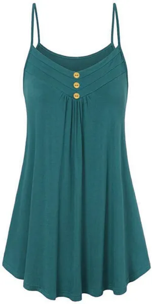 Womens Camisole Tank Tops Flowy Spaghetti Strap Cami Top Sleeveless Button Down Shirts Plus Size Summer Cami Blouses