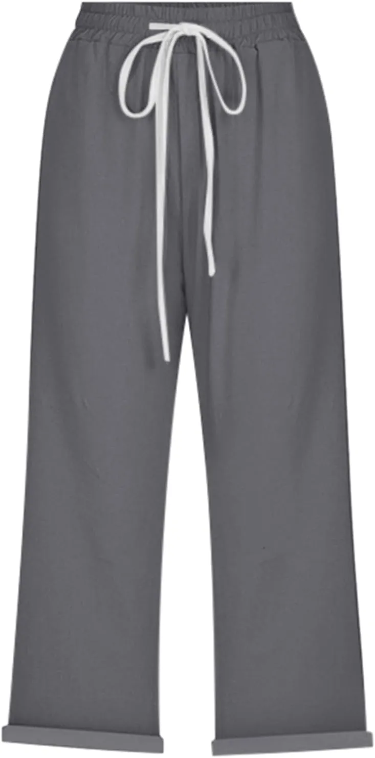 Womens Capri Pants 2025 Summer Petite Linen Pants Wide Leg Gauze Pant Striped Capri Trouser Casual Maternity Pant