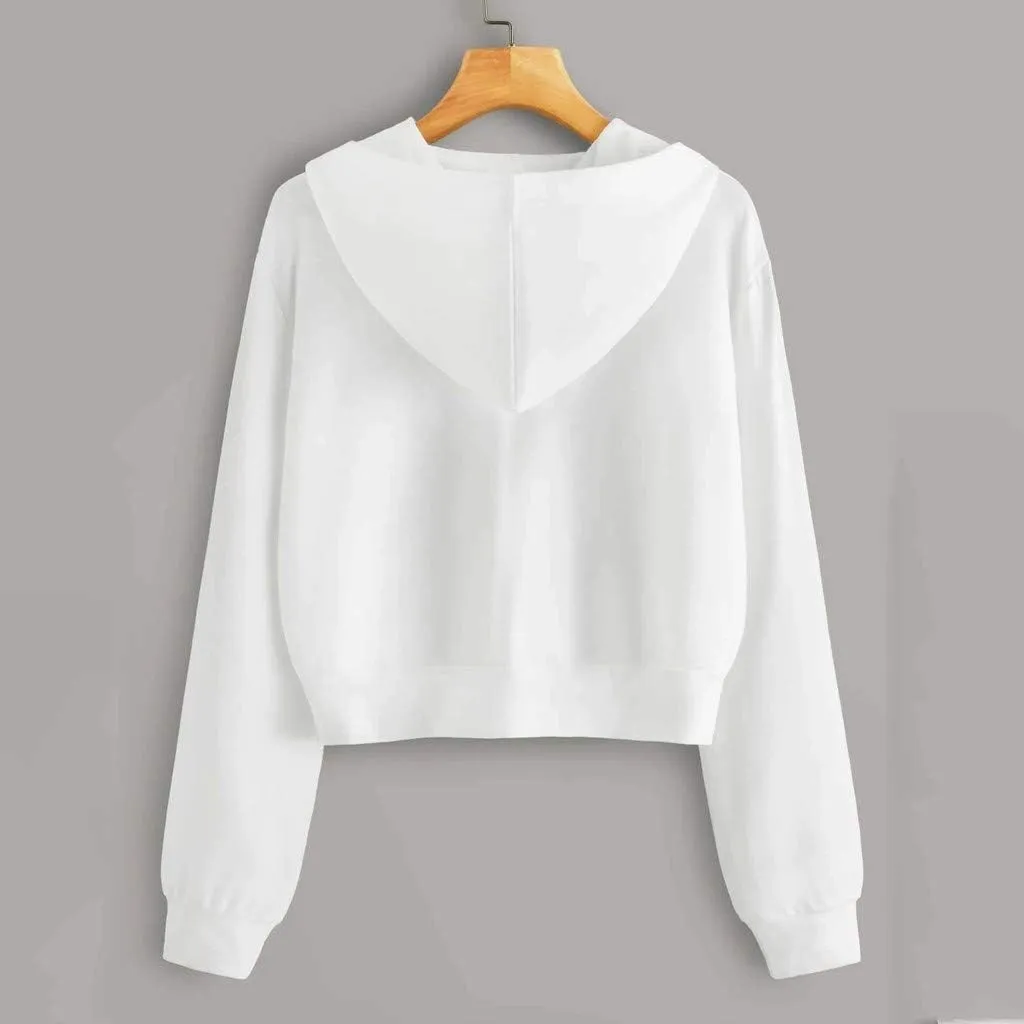 Women's Casual Drawstring Zip Up Hoodies Cute Workout Long Sleeve Crop Tops Trendy Lightweight Pockets Sweatshirts