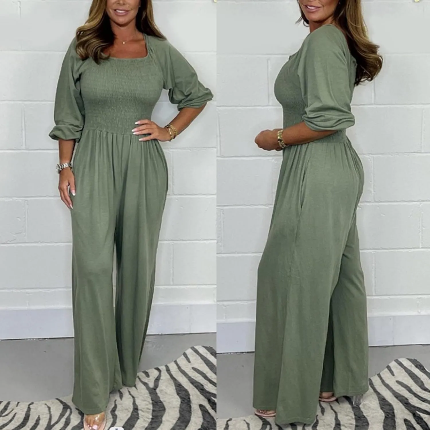 Women's Casual Loose Overalls Jumpsuits One Piece Long Sleeve Wide Leg Long Pant Rompers with Pockets