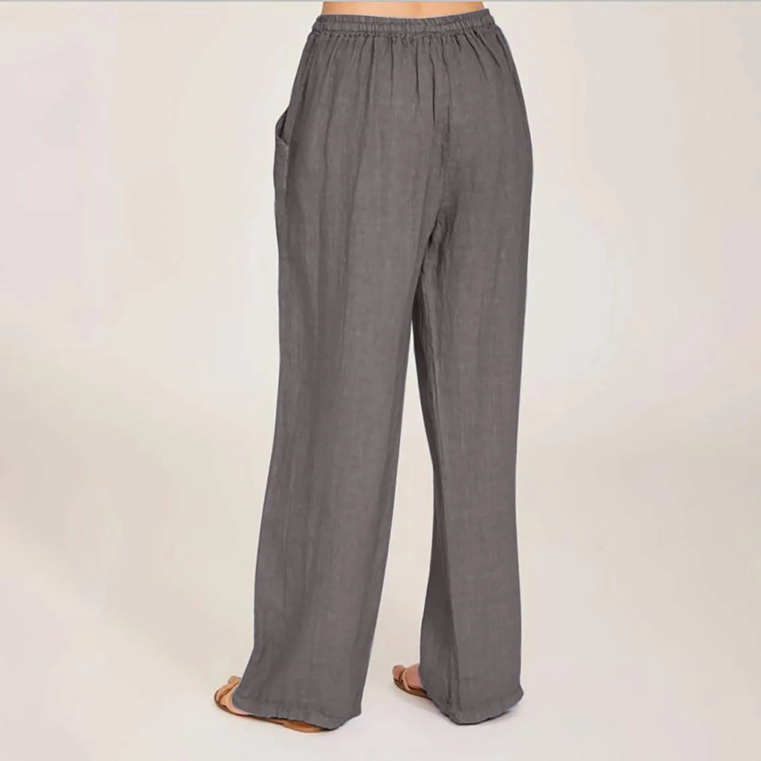 Women's Cotton Linen Palazzo Pants Drawstring Wide Leg Trousers High Waist Lightweight Pant Beach Vacation Clothes