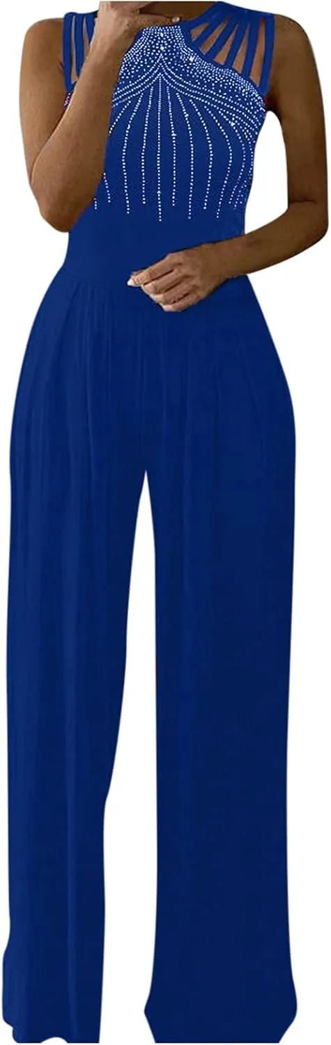 Womens Dressy Jumpsuit for Wedding Guest Evening Cocktail Party Rompers Formal Elegant Plus Size Wide Leg Long Pants