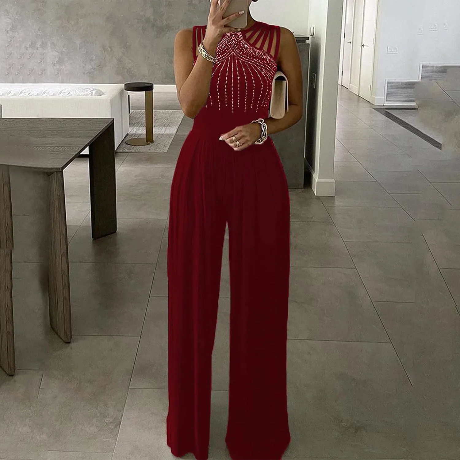 Womens Dressy Jumpsuit for Wedding Guest Evening Cocktail Party Rompers Formal Elegant Plus Size Wide Leg Long Pants