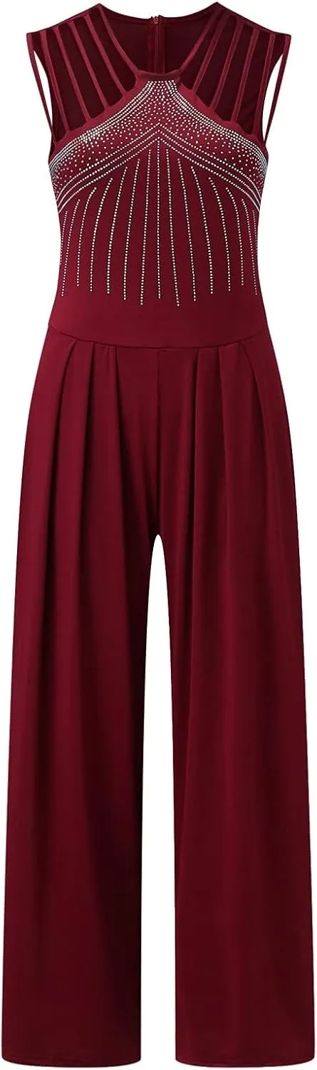 Womens Dressy Jumpsuit for Wedding Guest Evening Cocktail Party Rompers Formal Elegant Plus Size Wide Leg Long Pants