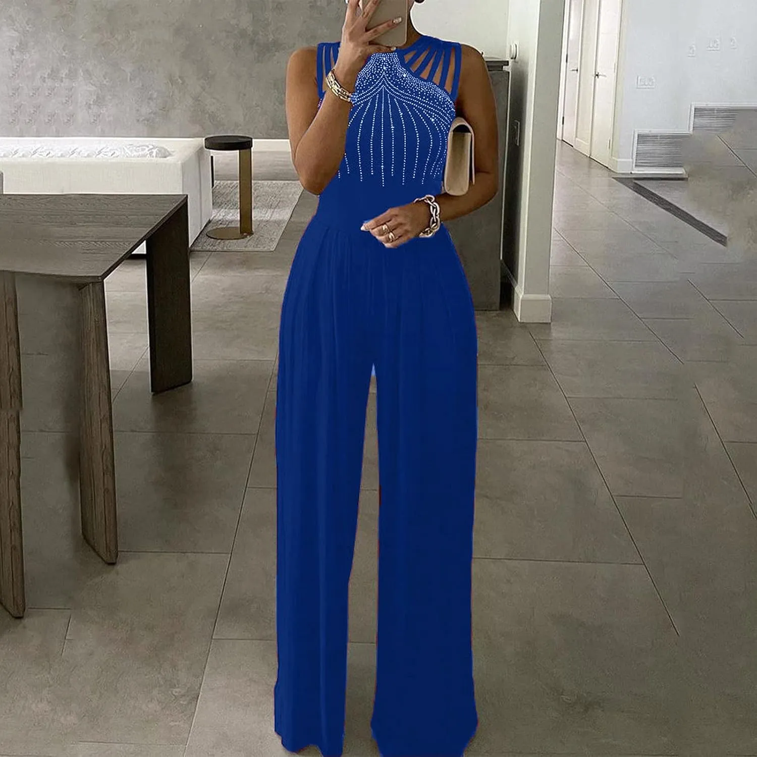 Womens Dressy Jumpsuit for Wedding Guest Evening Cocktail Party Rompers Formal Elegant Plus Size Wide Leg Long Pants