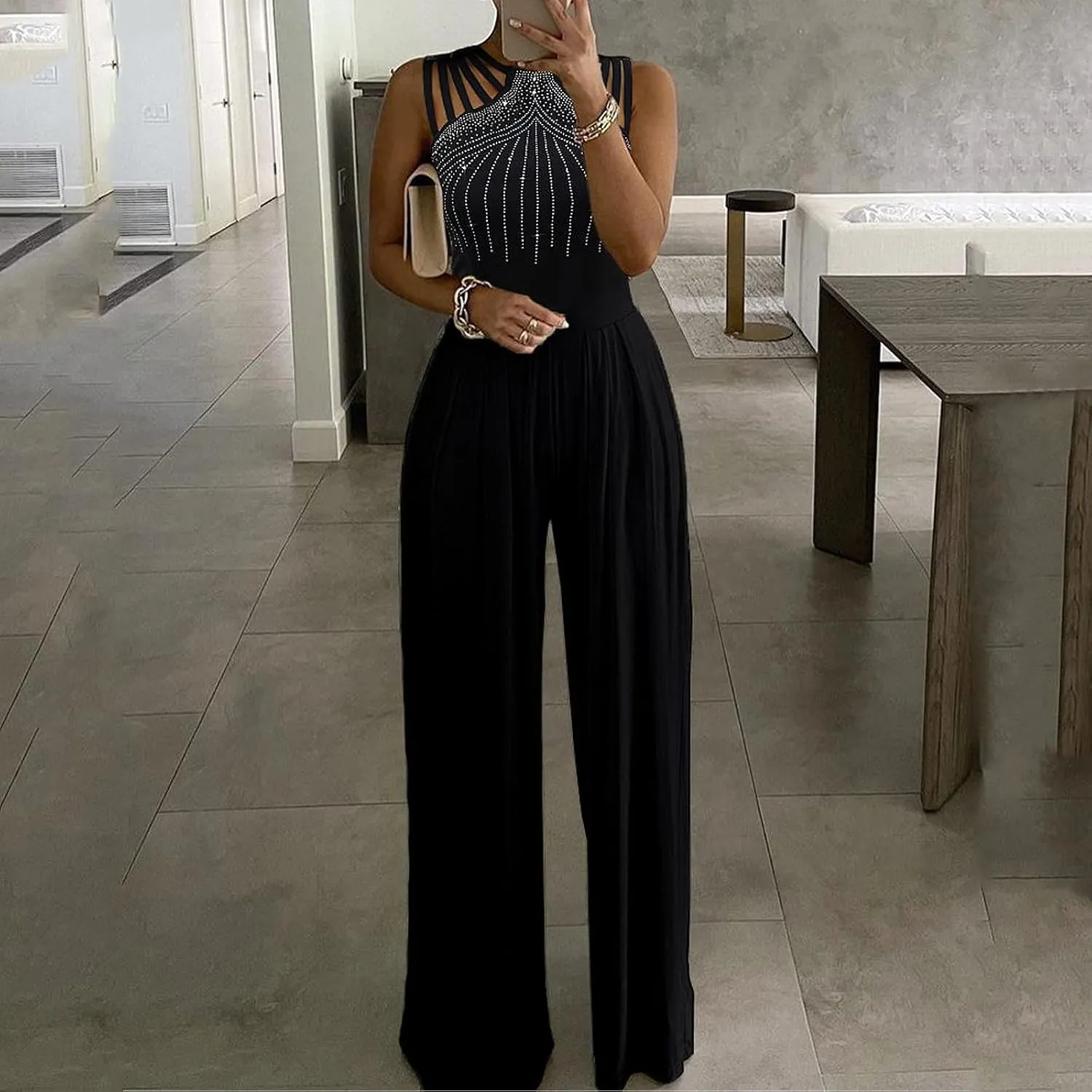 Womens Dressy Jumpsuit for Wedding Guest Evening Cocktail Party Rompers Formal Elegant Plus Size Wide Leg Long Pants