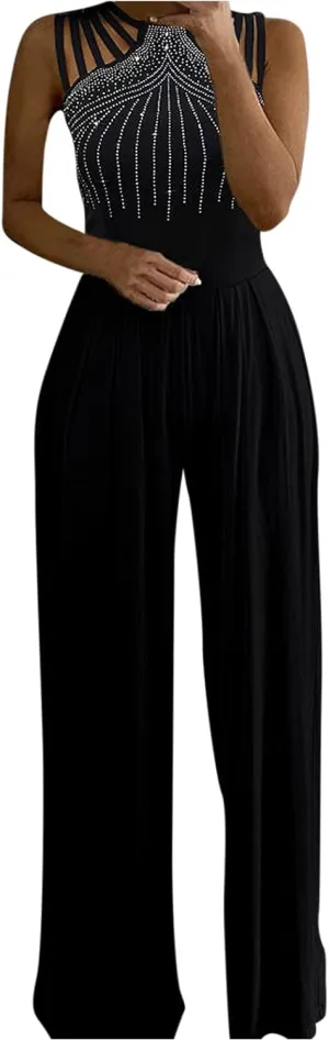 Womens Dressy Jumpsuit for Wedding Guest Evening Cocktail Party Rompers Formal Elegant Plus Size Wide Leg Long Pants