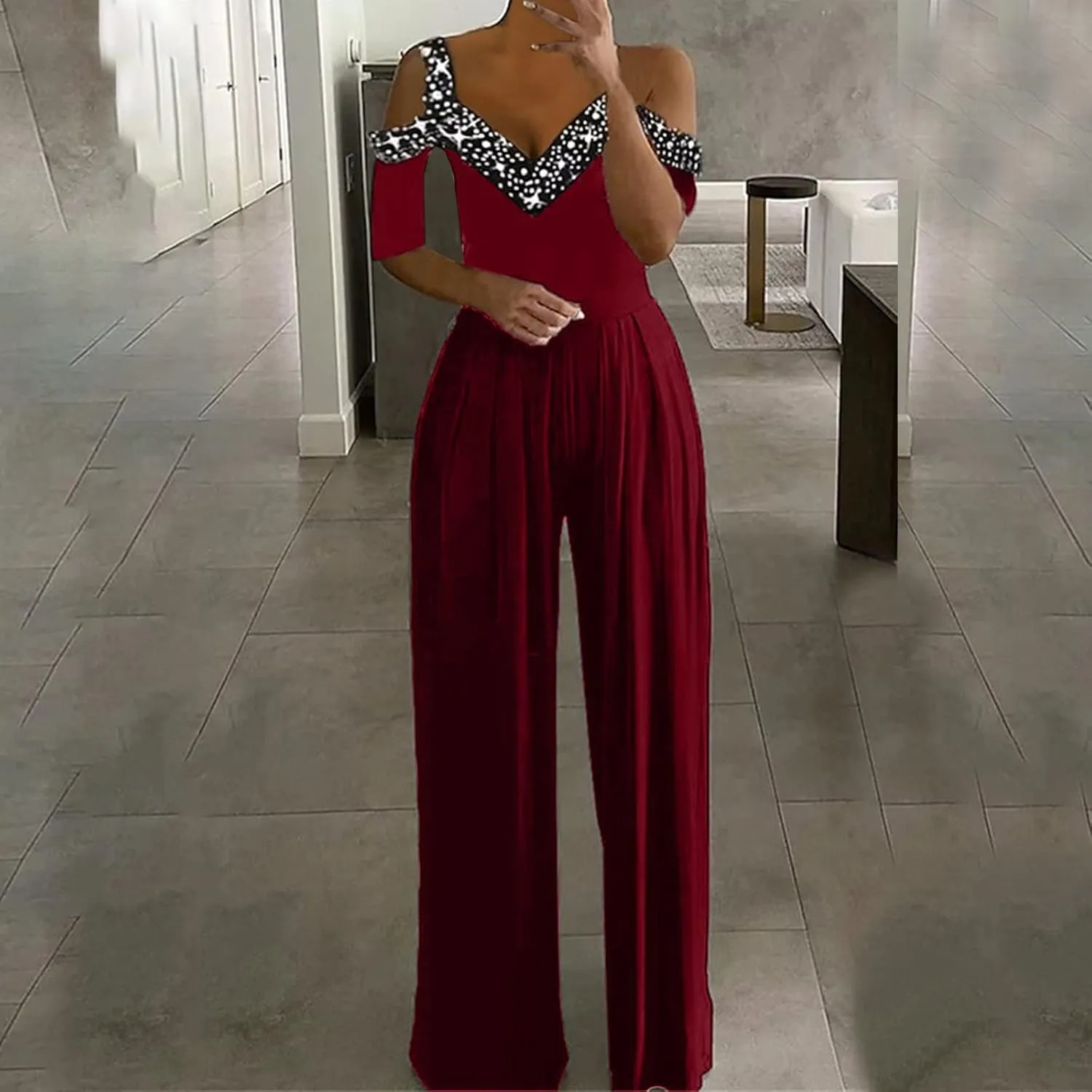 Womens Dressy Jumpsuit for Wedding Guest Evening Cocktail Party Rompers Formal Elegant Plus Size Wide Leg Long Pants