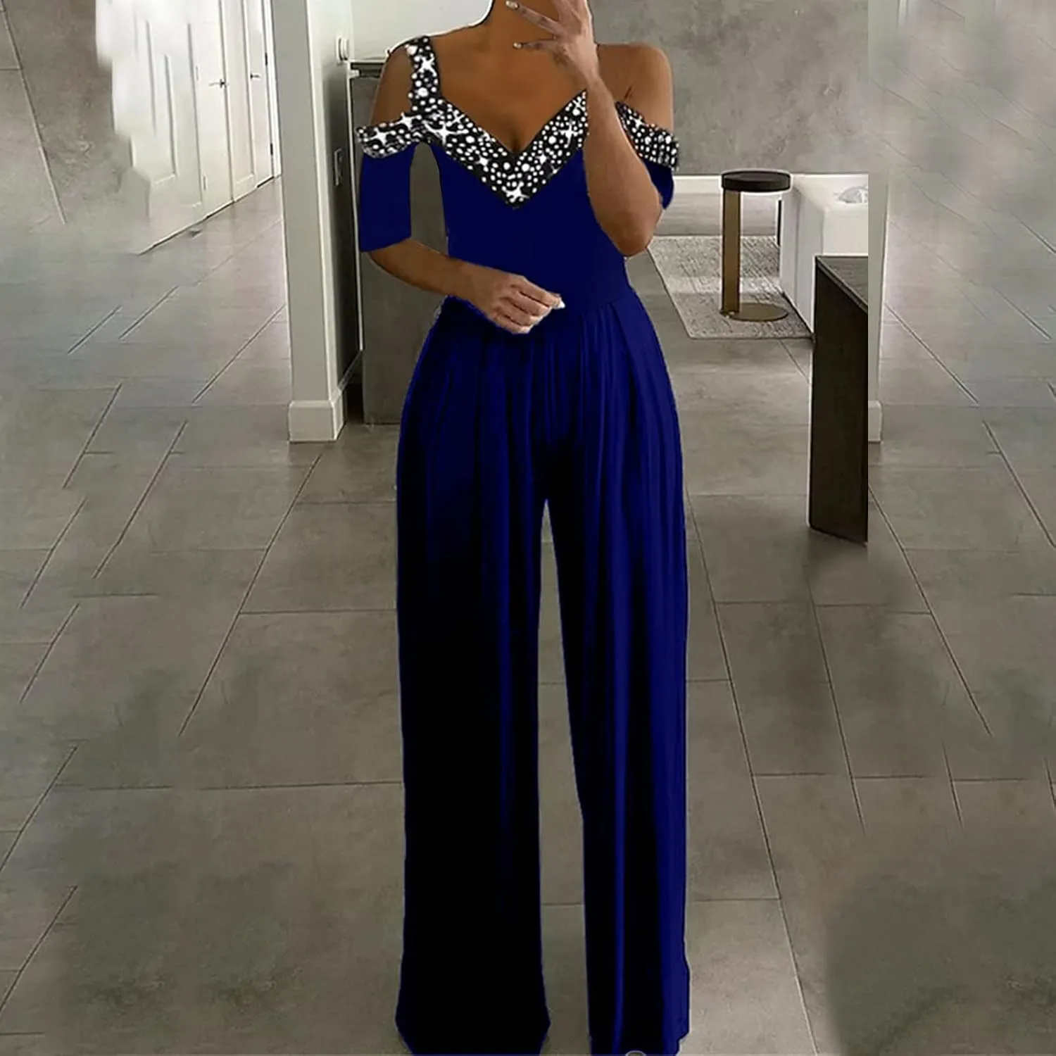 Womens Dressy Jumpsuit for Wedding Guest Evening Cocktail Party Rompers Formal Elegant Plus Size Wide Leg Long Pants