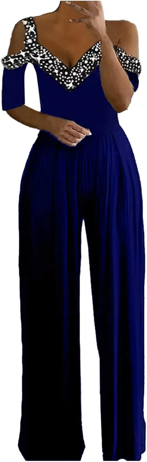Womens Dressy Jumpsuit for Wedding Guest Evening Cocktail Party Rompers Formal Elegant Plus Size Wide Leg Long Pants