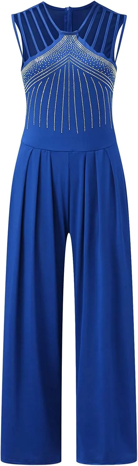Womens Dressy Jumpsuit for Wedding Guest Evening Cocktail Party Rompers Formal Elegant Plus Size Wide Leg Long Pants