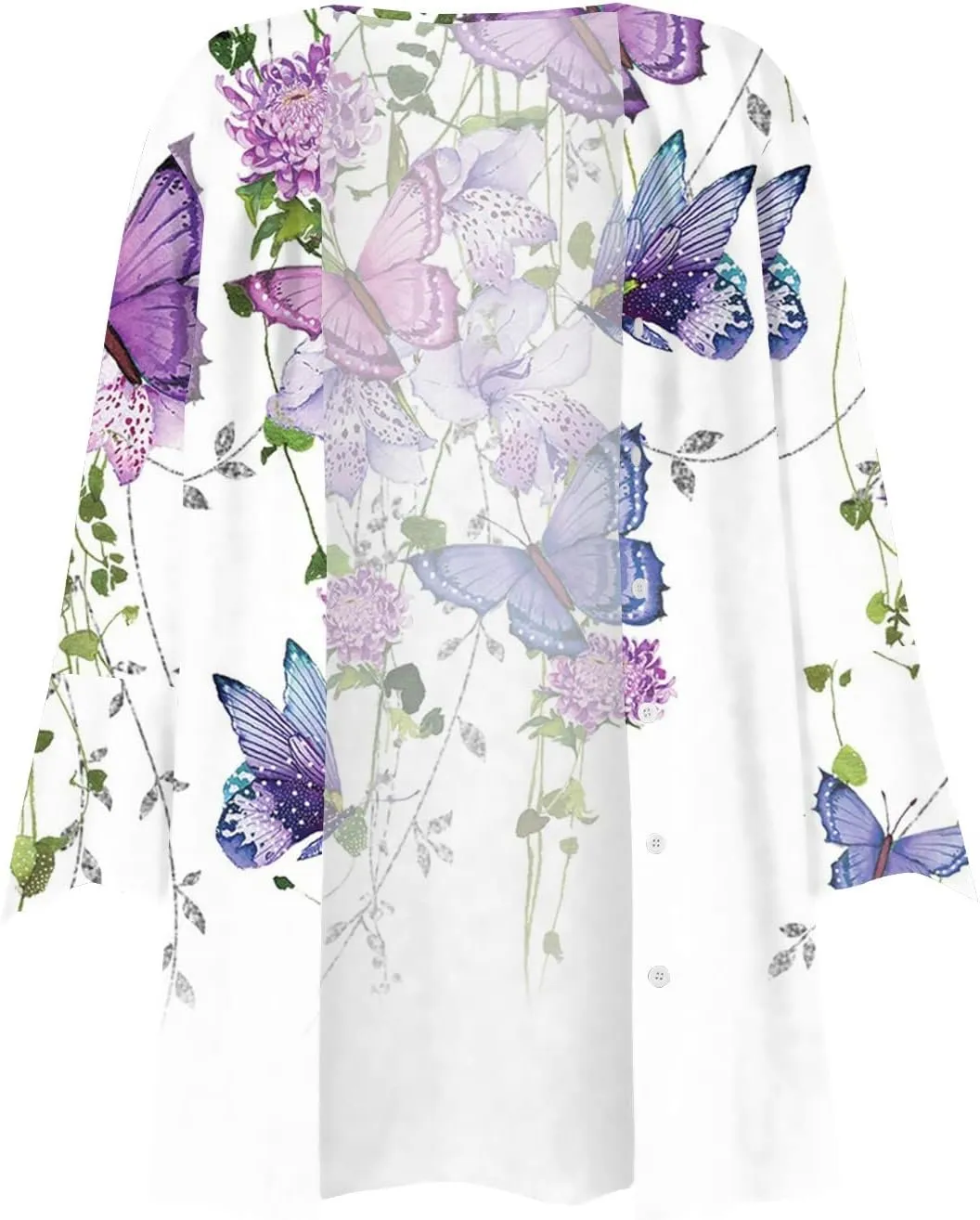 Women's Floral Print Bell 3/4 Sleeve Cardigan Lightweight Open Front Button Down Cover Up Casual Blouse Tops