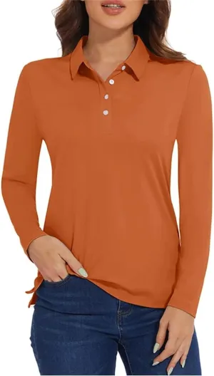 Women's Golf T Shirt Long Sleeve Polo Shirts Quick Dry Protection Lightweight Athletic Tennis Shirts