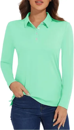Women's Golf T Shirt Long Sleeve Polo Shirts Quick Dry Protection Lightweight Athletic Tennis Shirts