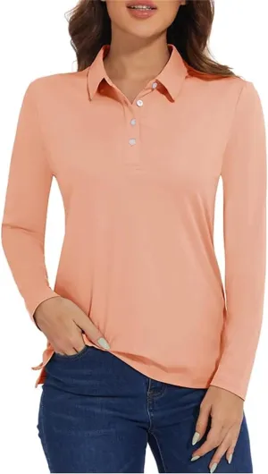 Women's Golf T Shirt Long Sleeve Polo Shirts Quick Dry Protection Lightweight Athletic Tennis Shirts