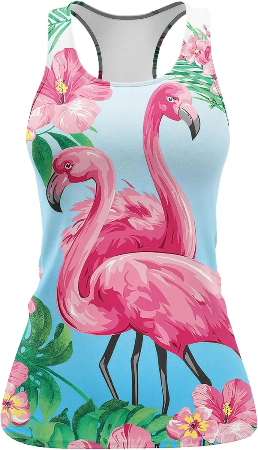 Womens Graphic Tank Tops Racerback Sleeveless Summer Floral Rose Design Tops