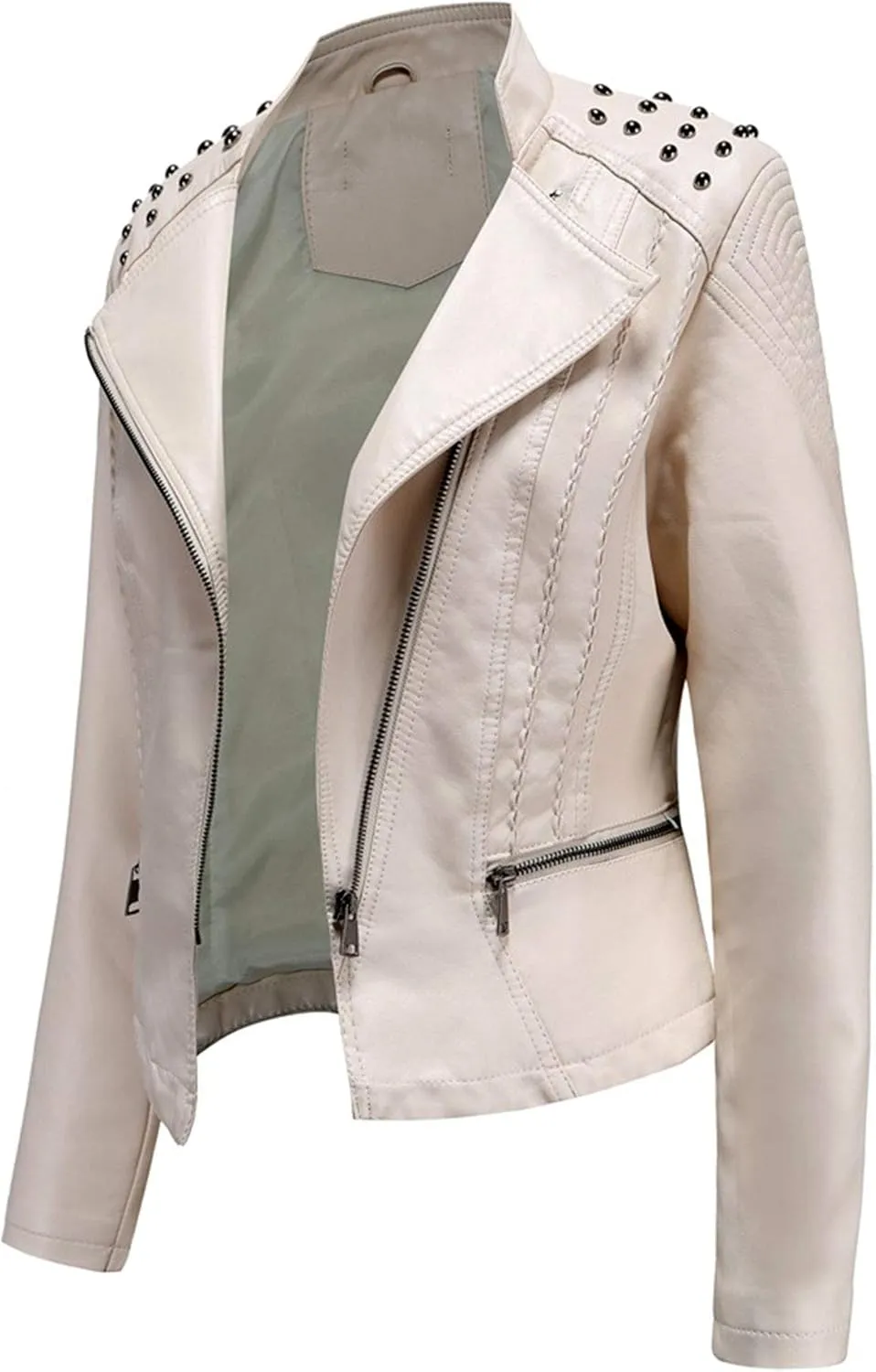 Womens Ladies PU Leather Slim Fit Rivet Punk Motorcycle Biker Jacket Coat