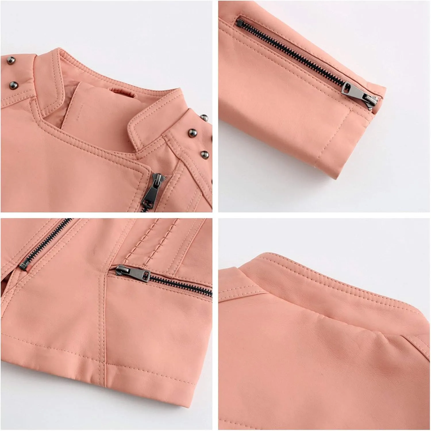 Womens Ladies PU Leather Slim Fit Rivet Punk Motorcycle Biker Jacket Coat