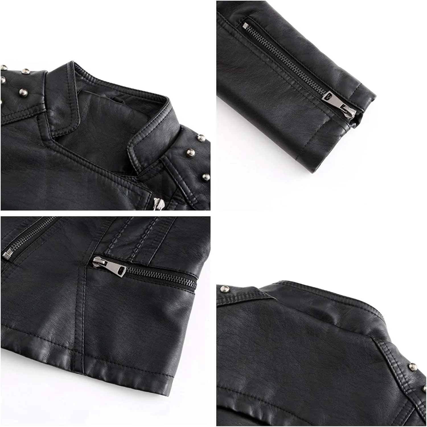 Womens Ladies PU Leather Slim Fit Rivet Punk Motorcycle Biker Jacket Coat