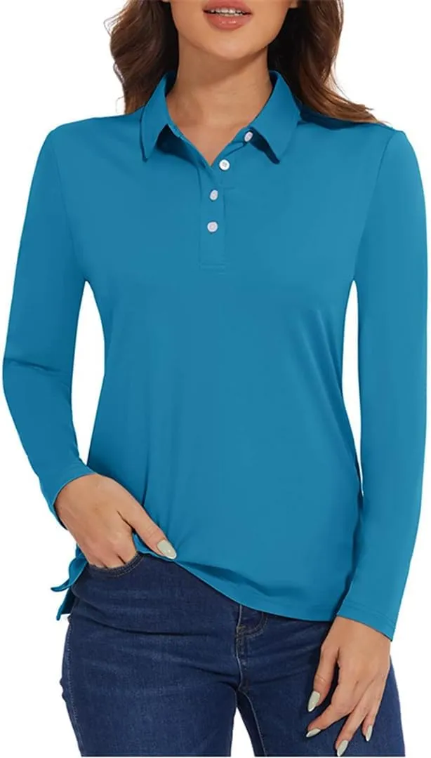 Women's Long Sleeve Summer Polo Shirts Quick Dry Lightweight Athletic Tennis Shirts