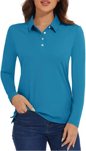 Women's Long Sleeve Summer Polo Shirts Quick Dry Lightweight Athletic Tennis Shirts