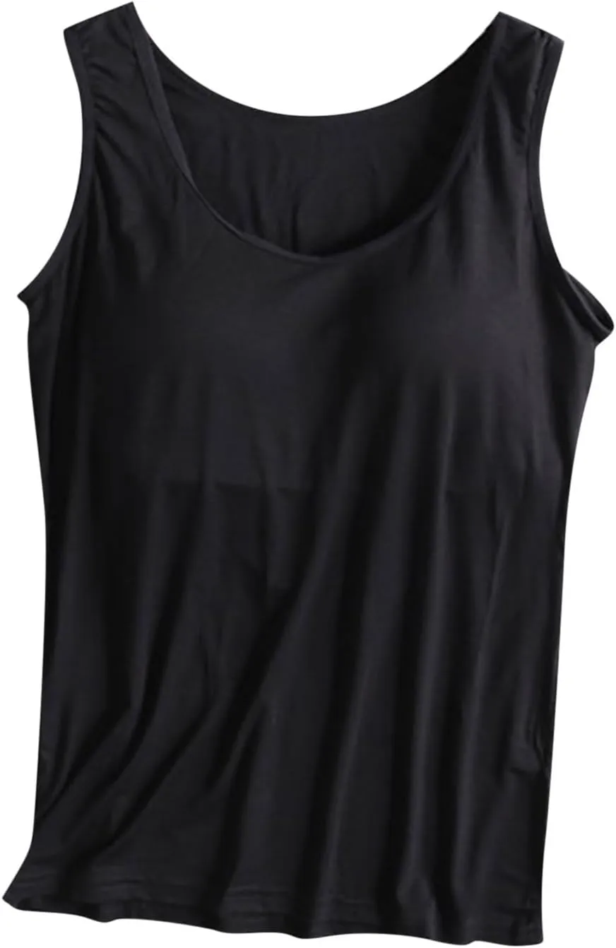 Women's Modal Cami Tank Tops,Womens 2025 Plus Size Padded Tanks with Built in Bra Camisole Plus Size Workout Tops
