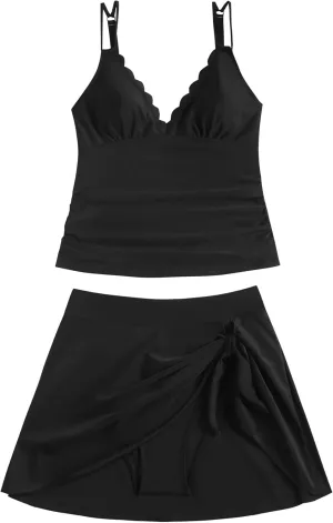 Women's New Camisole Tops with Side lace Bottoms, Casual Chic Tankini Suits