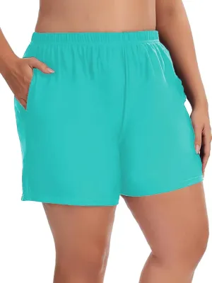 Women's Plus Size Swim Shorts High Waisted Bathing Suit Bottoms Long Swimsuit Board Short Tankini Trunks with Pocket