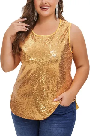 Women's Sequin Tops Plus Size Sparkle Glitter Sleeveless Vest Tank Tops Clubwear Party