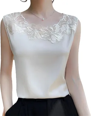 Women's Silk Satin Camisole Tank Tops for Women Trendy Summer Sleeveless Lace Vest