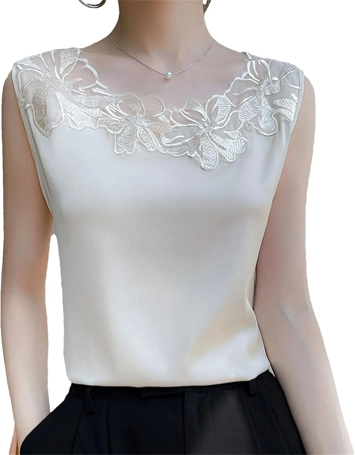 Women's Silk Satin Camisole Tank Tops for Women Trendy Summer Sleeveless Lace Vest