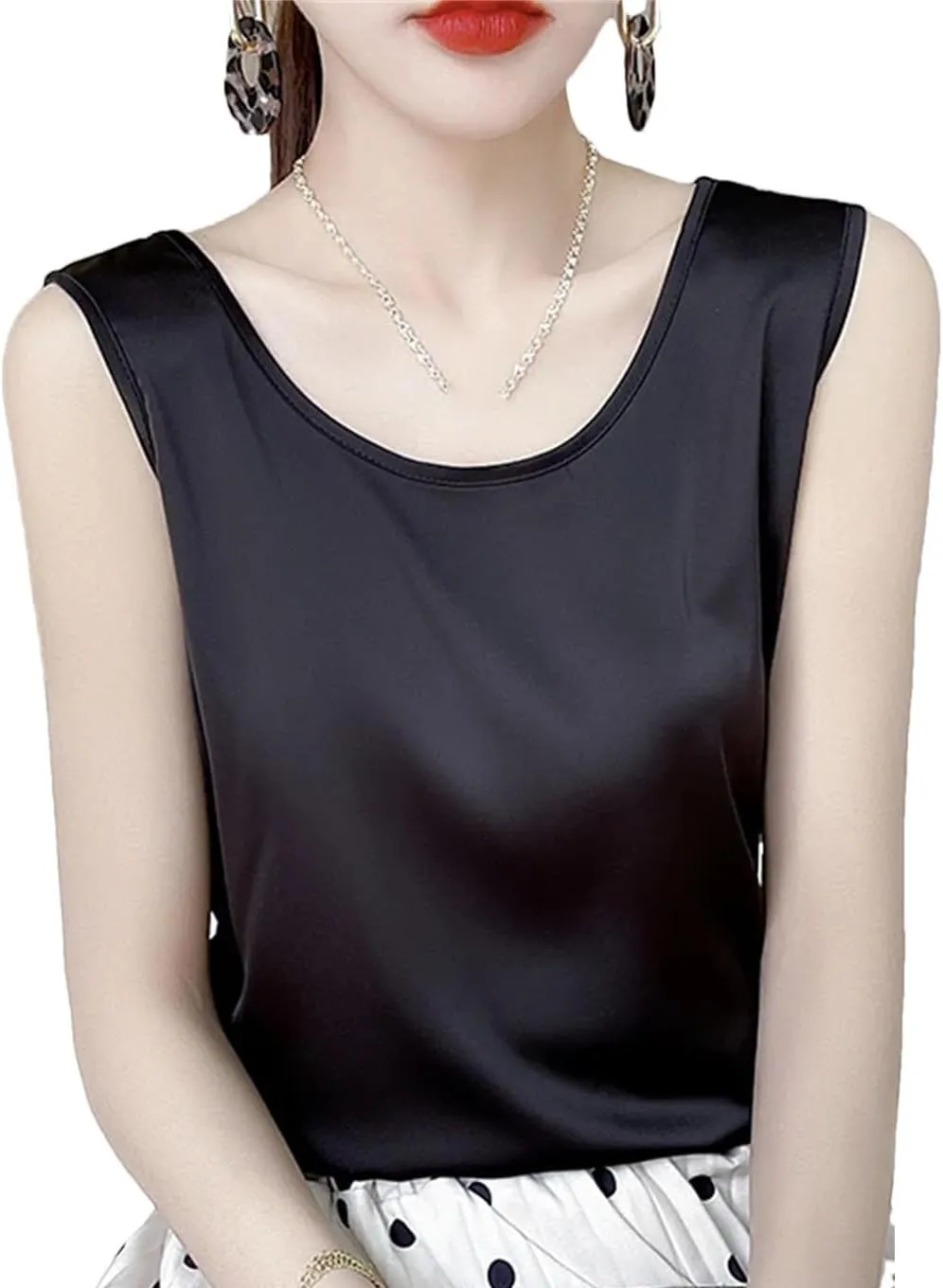 Women's Silk Satin Tank Tops for Women Trendy Summer Casual Crop Camisole Office Sexy Top