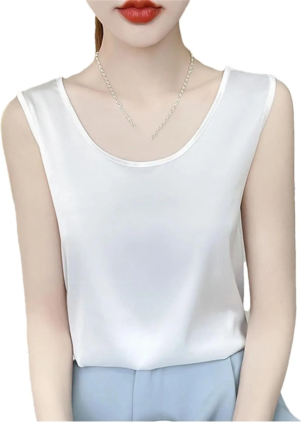 Women's Silk Satin Tank Tops for Women Trendy Summer Casual Crop Camisole Office Sexy Top