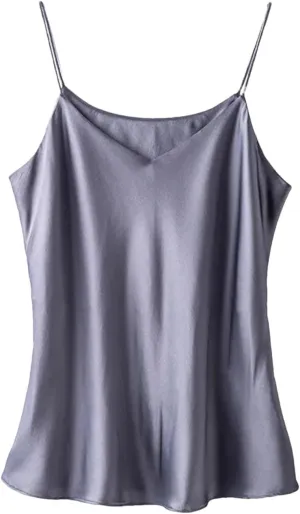 Women's Silk Sexy V-Neck Tanks Tops for Women Trendy Summer Double-Layer Silk Camisole