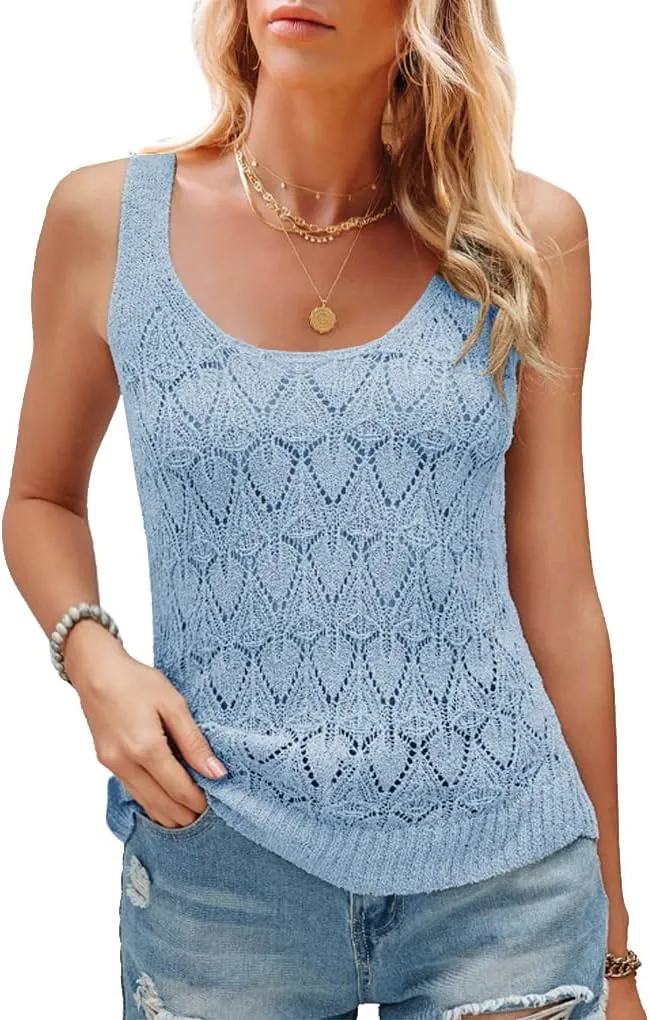 Womens Sleeveless Tank Tops Summer Knit Sweater Vest Casual Cami Shirts Tops