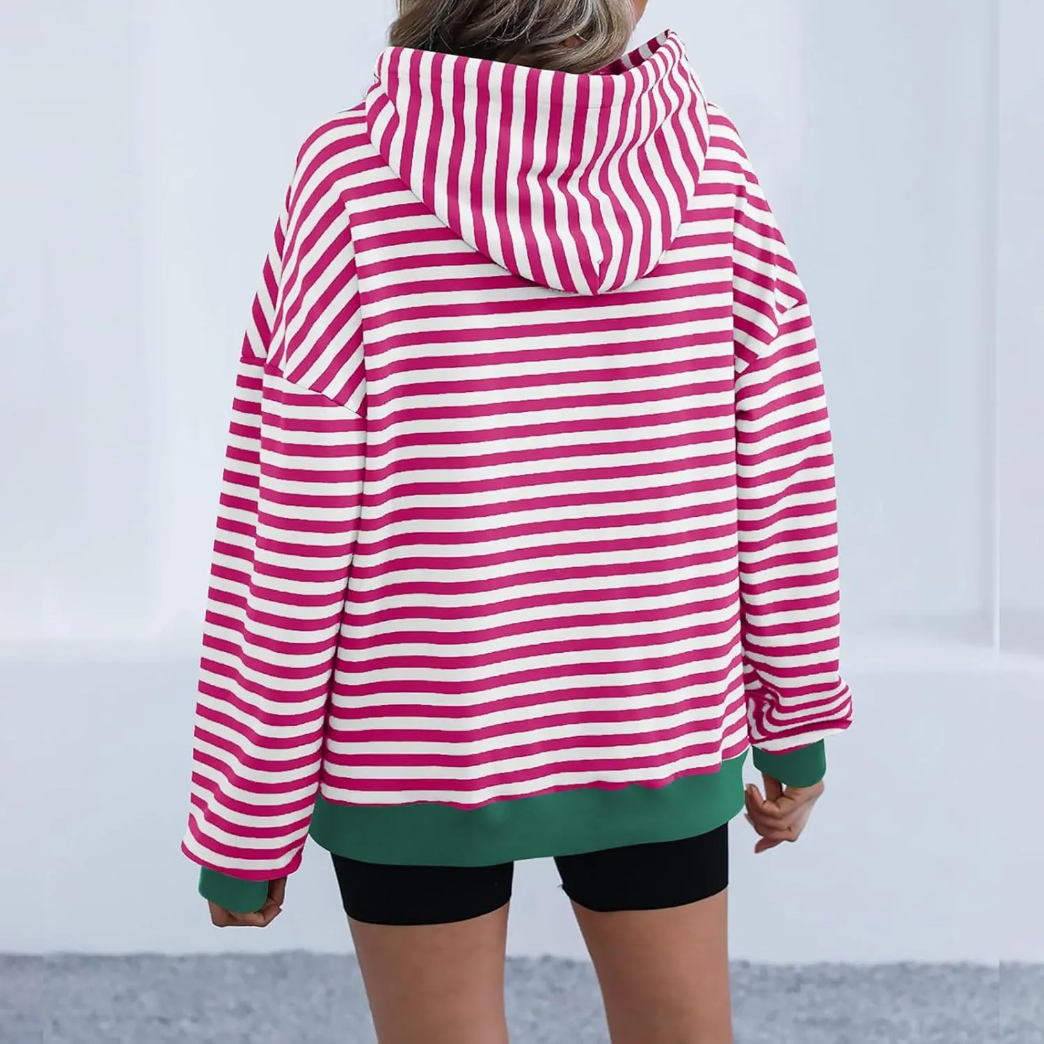 Womens Stripe Hoodies Oversized Sweatshirts Striped Color Block Drawstring Loose Pullover 2024 Fall Casual Hoodie Y2K