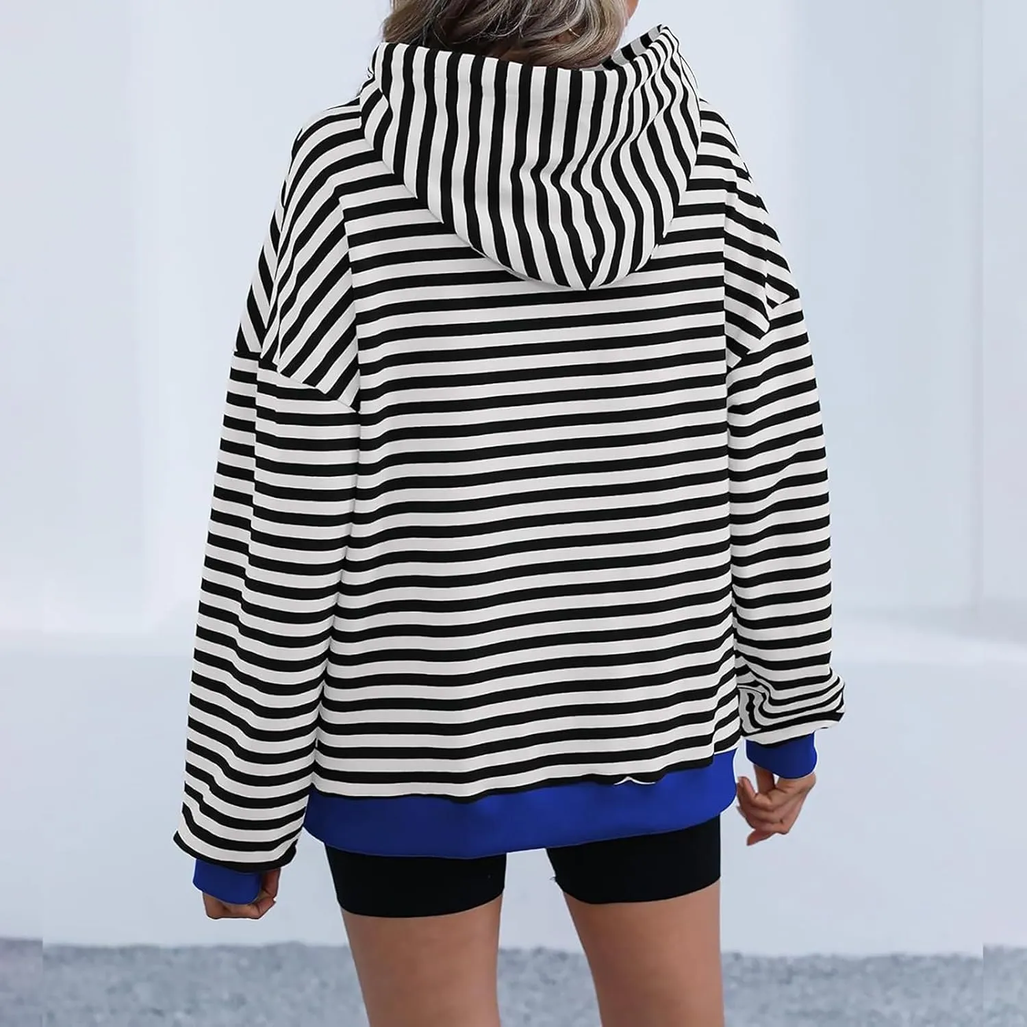 Womens Stripe Hoodies Oversized Sweatshirts Striped Color Block Drawstring Loose Pullover 2024 Fall Casual Hoodie Y2K
