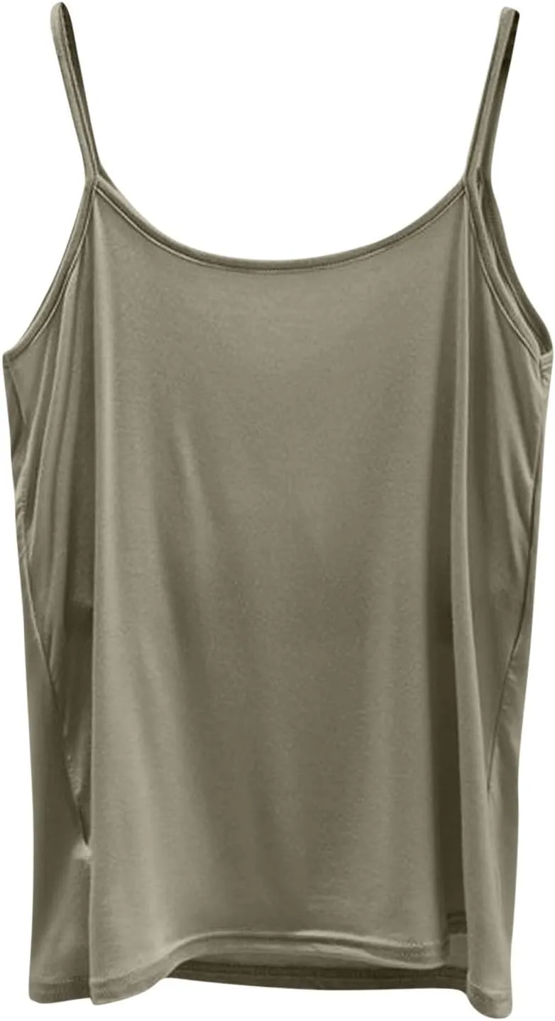Womens Summer Camisole with Built in Bra Sleeveless Spaghetti Strap Basic Tank Tops 2025 Summer Workout Yoga Clothes