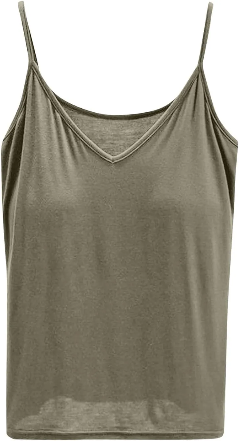Womens Summer Camisole with Built in Bra Sleeveless Spaghetti Strap Basic Tank Tops 2025 Summer Workout Yoga Clothes