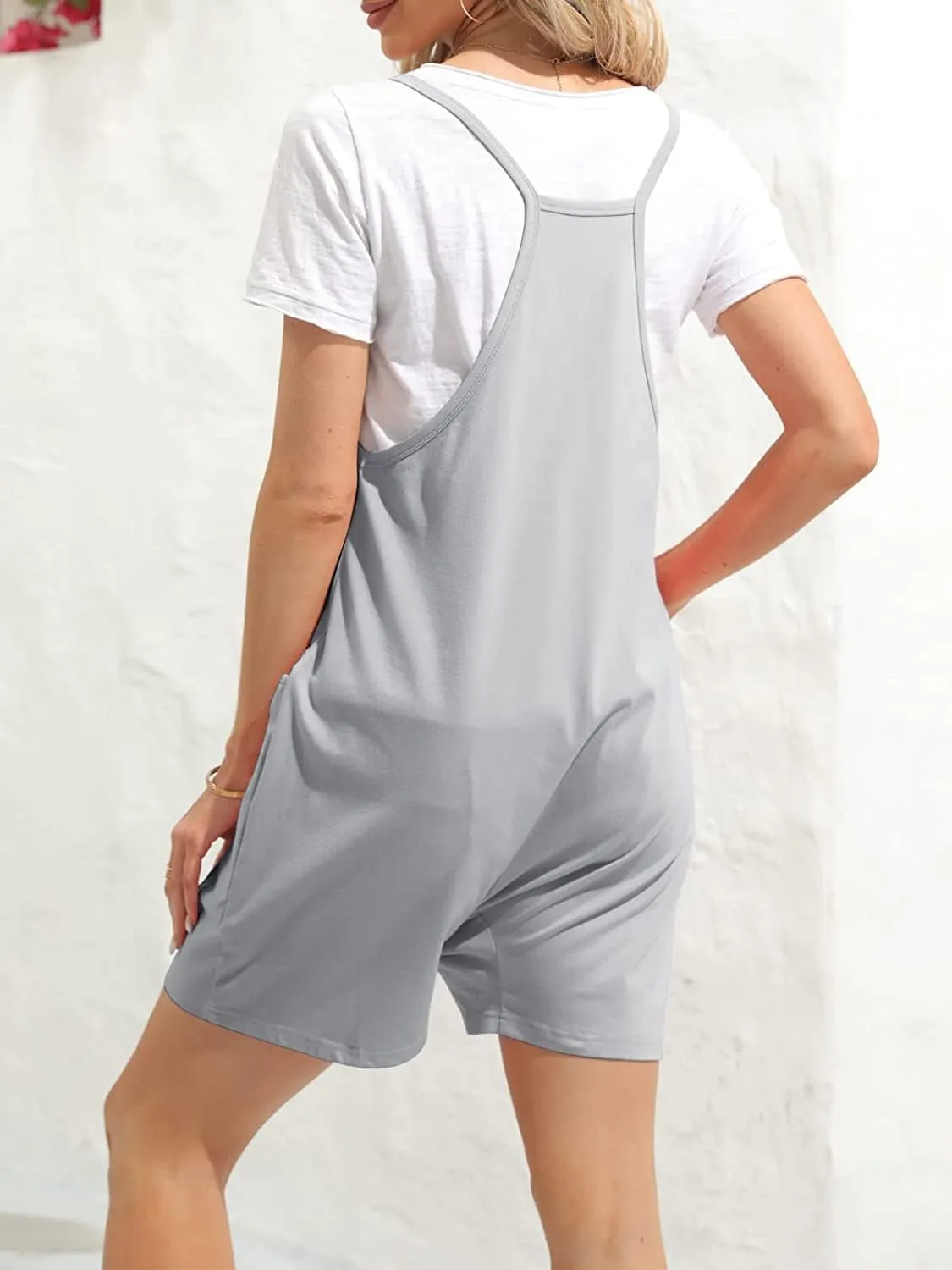 Women's Summer Casual Sleeveless Rompers Loose Fit Spaghetti Strap Shorts Jumpsuit Beach Cover Up with Pockets