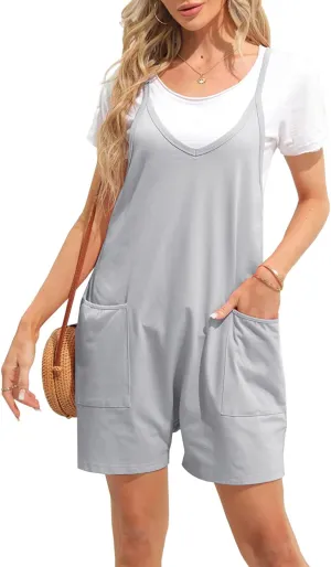 Women's Summer Casual Sleeveless Rompers Loose Fit Spaghetti Strap Shorts Jumpsuit Beach Cover Up with Pockets