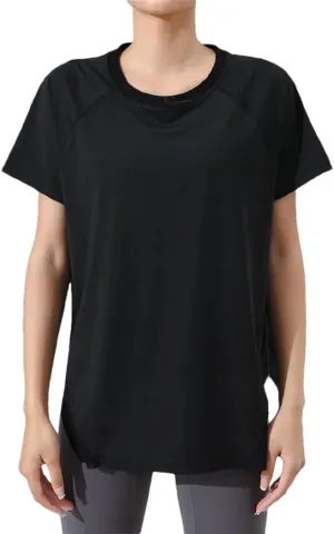 Women's Summer Loose Yoga Shirts Crewneck Short Sleeve Sport T-Shirts Running Fitness Quick Dry Tops