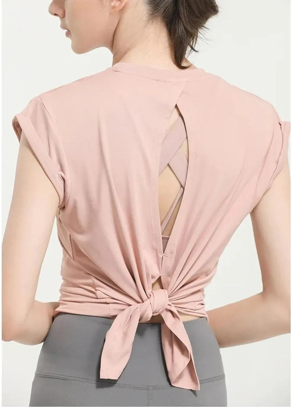 Women's Summer Loose Yoga Shirts Hollow Out Short Sleeves Running T-Shirts Quick Dry Sports Tops